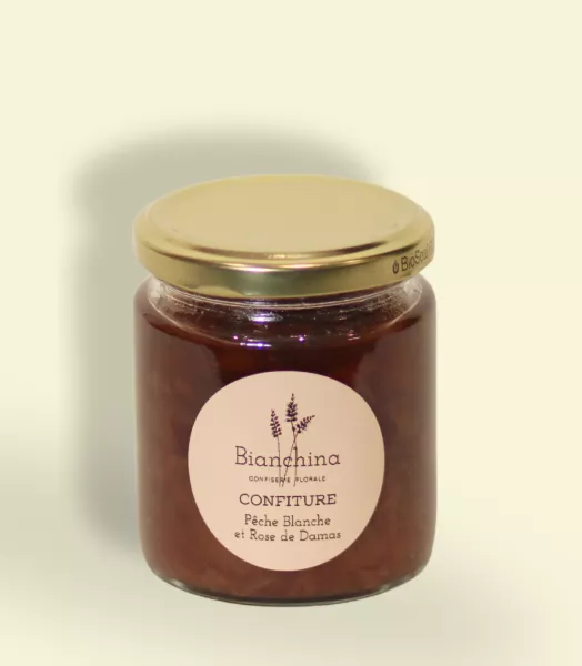 Confiture Pêche et Rose de Damas