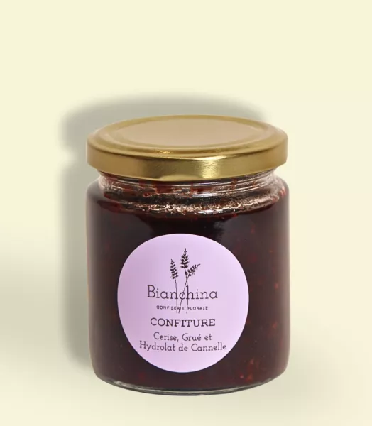 Confiture de Cerise, Grué de Cacao et Hydrolat de Cannelle