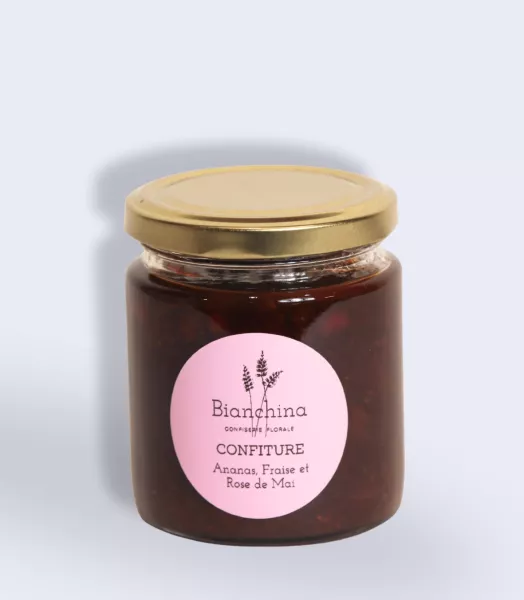 Confiture Ananas, Fraise et Rose de Mai